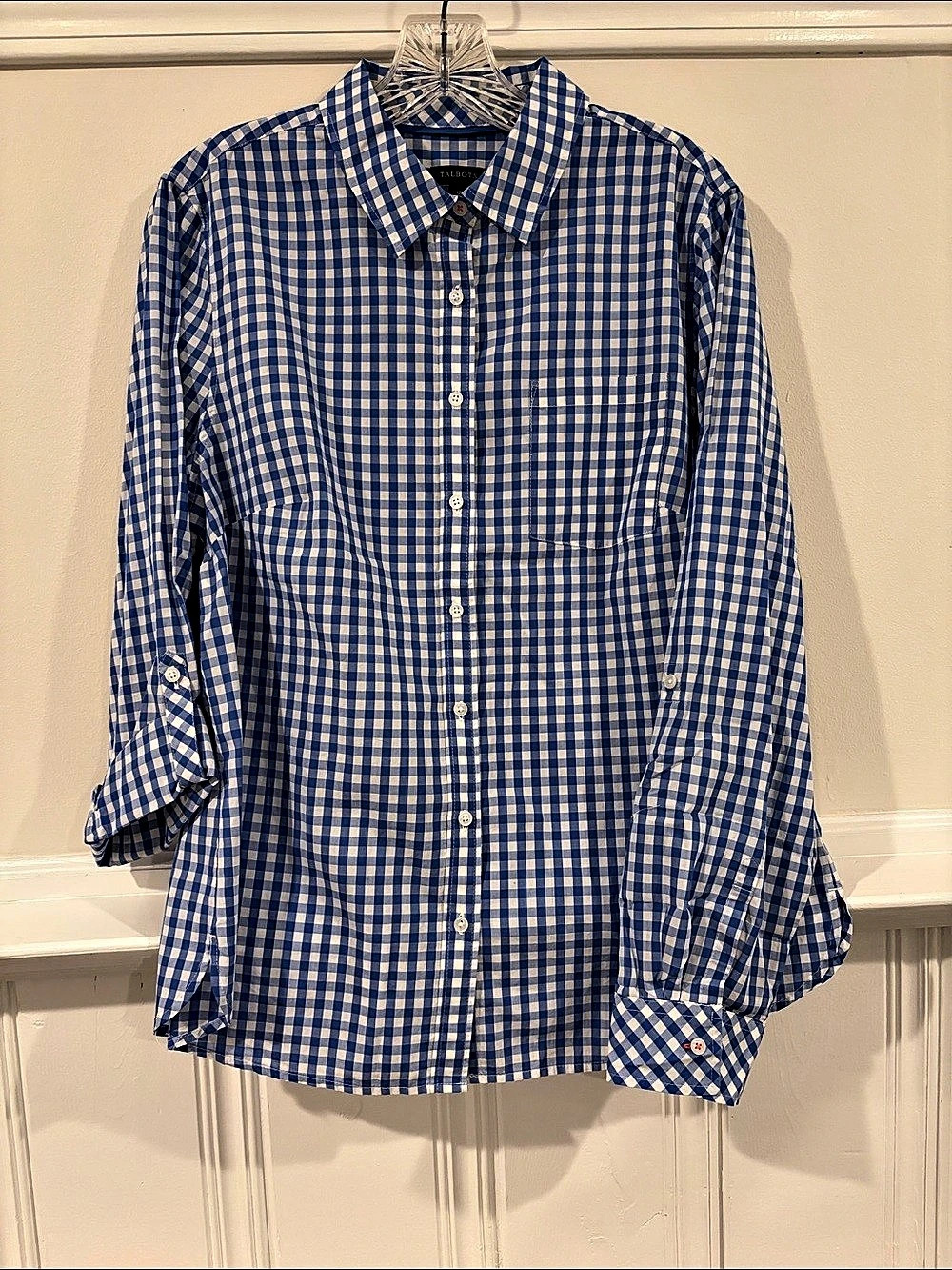 Talbots Classic Cotton Shirt - Gingham Button Down in Blue & White Size